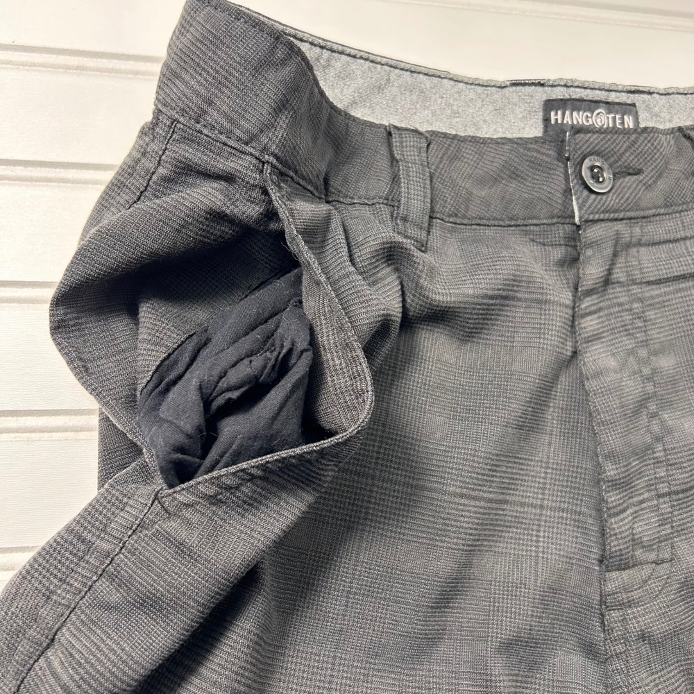 Hang Ten Hybrid Shorts Mens 32 Charcoal Grey Glen Plaid Walk Boardshorts - Picture 5 of 14